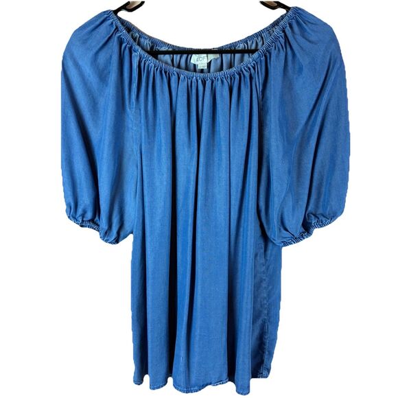 Loft Women’s Denim Look Balloon Sleeve Boho Top Size Medium - Picture 1 of 4